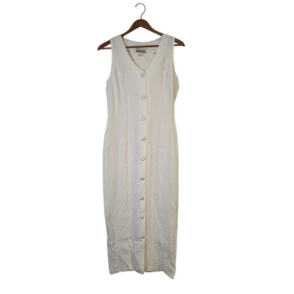 Vtg Rampage Midi Dress Womens Small Ivory Satin Button Front Flattering Back Tie - Picture 1 of 8